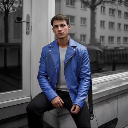 Lederjacke Herren Bikerjacke Steppnaht Schwarz