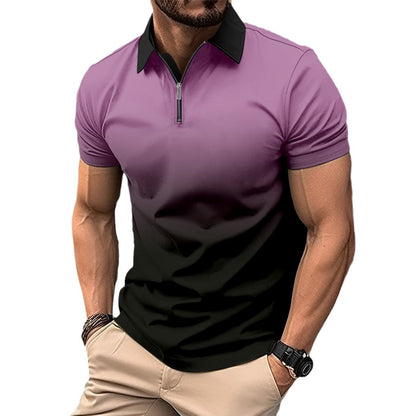 Herren Poloshirt Kurzarm Farbverlauf Modern mit Reißverschluss