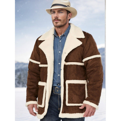 Herren Lederjacke Imitat Weich Lammfell Winter