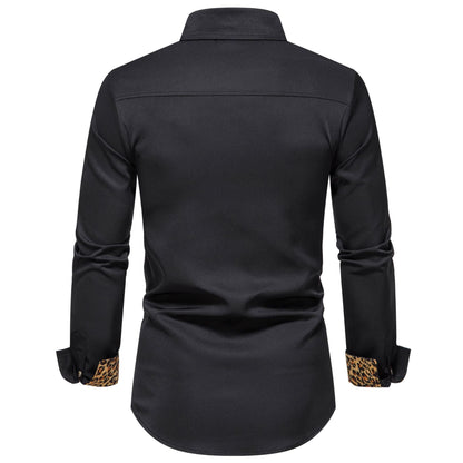 Herren Langarmhemd Leopardenmuster Elegant Modern