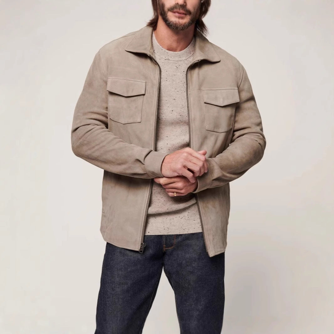 Herren Lederjacke Elegant Wildleder mit Brusttaschen