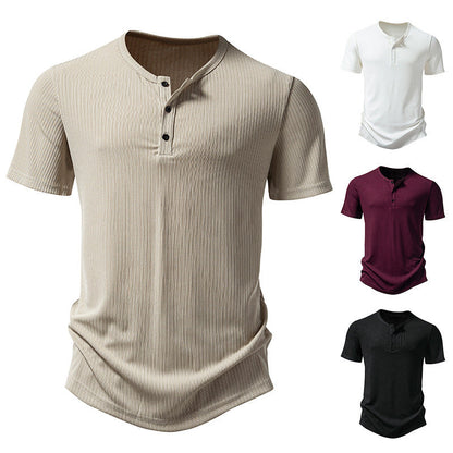 Herren Kurzarm-Shirt Modern mit Knöpfen und Struktur-Oberfläche