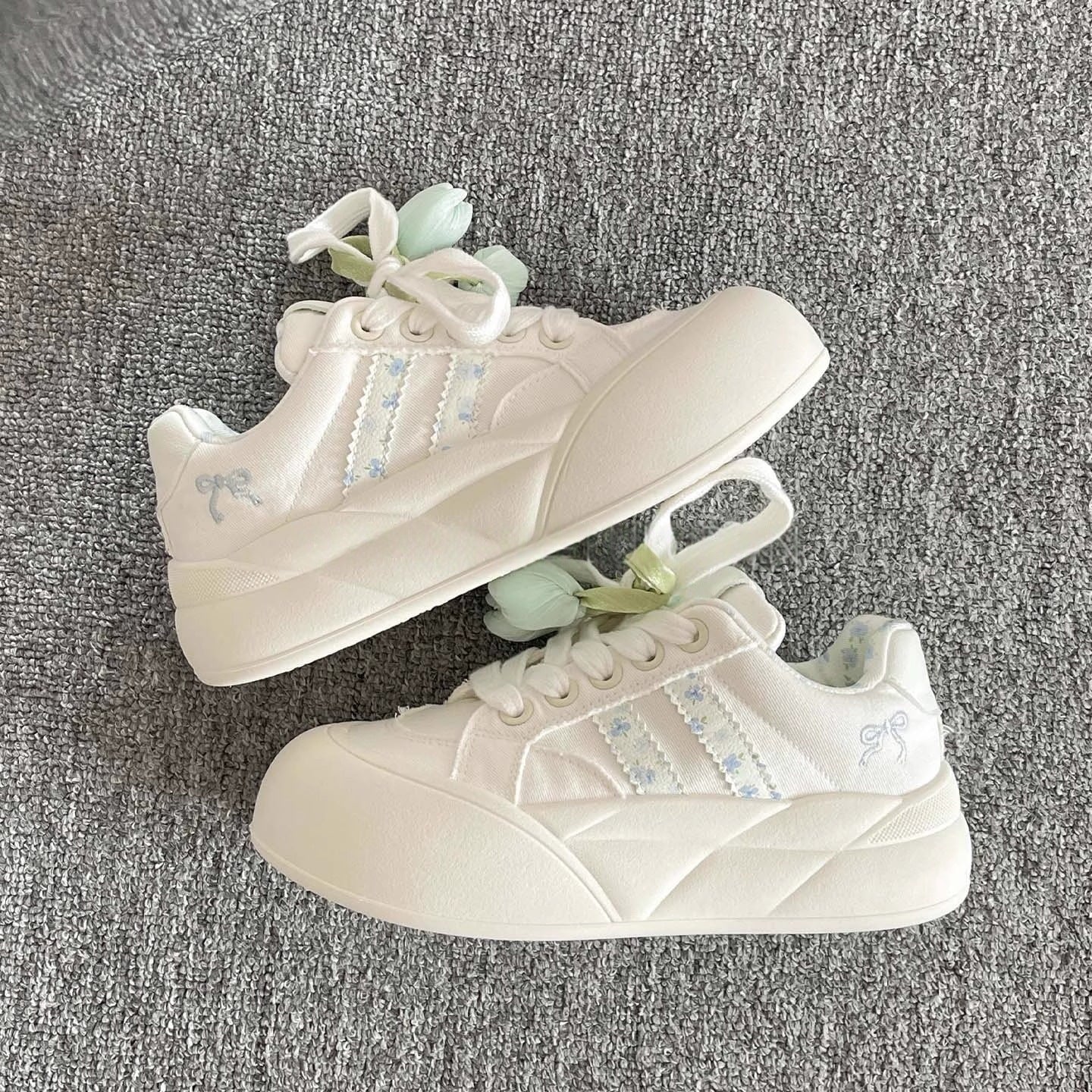 Damen Sneaker Bequem Floral Schnürsenkel