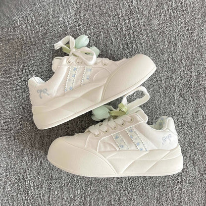 Damen Sneaker Bequem Floral Schnürsenkel