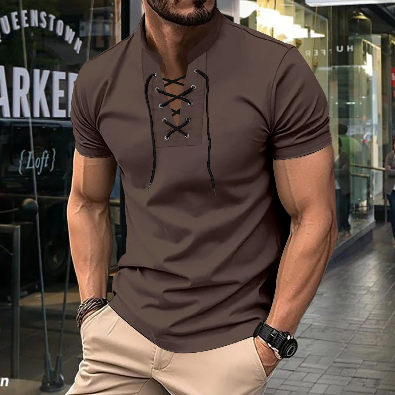 Herren Poloshirt Lässig Mit Schnürung Modern Style