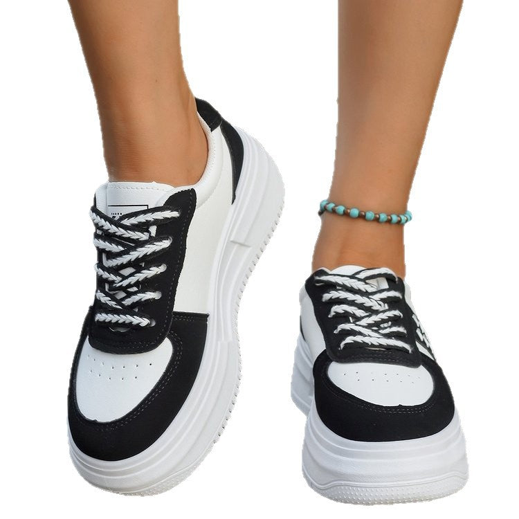 Damen Plateau Sneaker Hoch mit Schnürsenkel und Weichem Innenfutter
