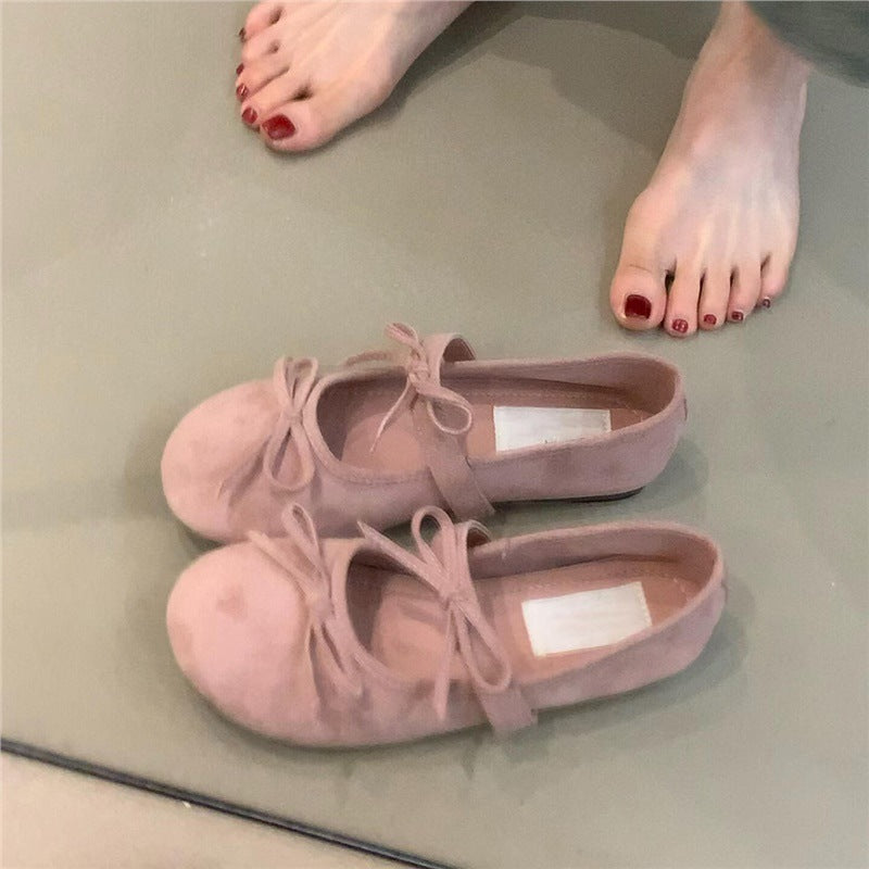 Damen Ballerinas mit Schleifen Bequem Lederschuhe Frauen