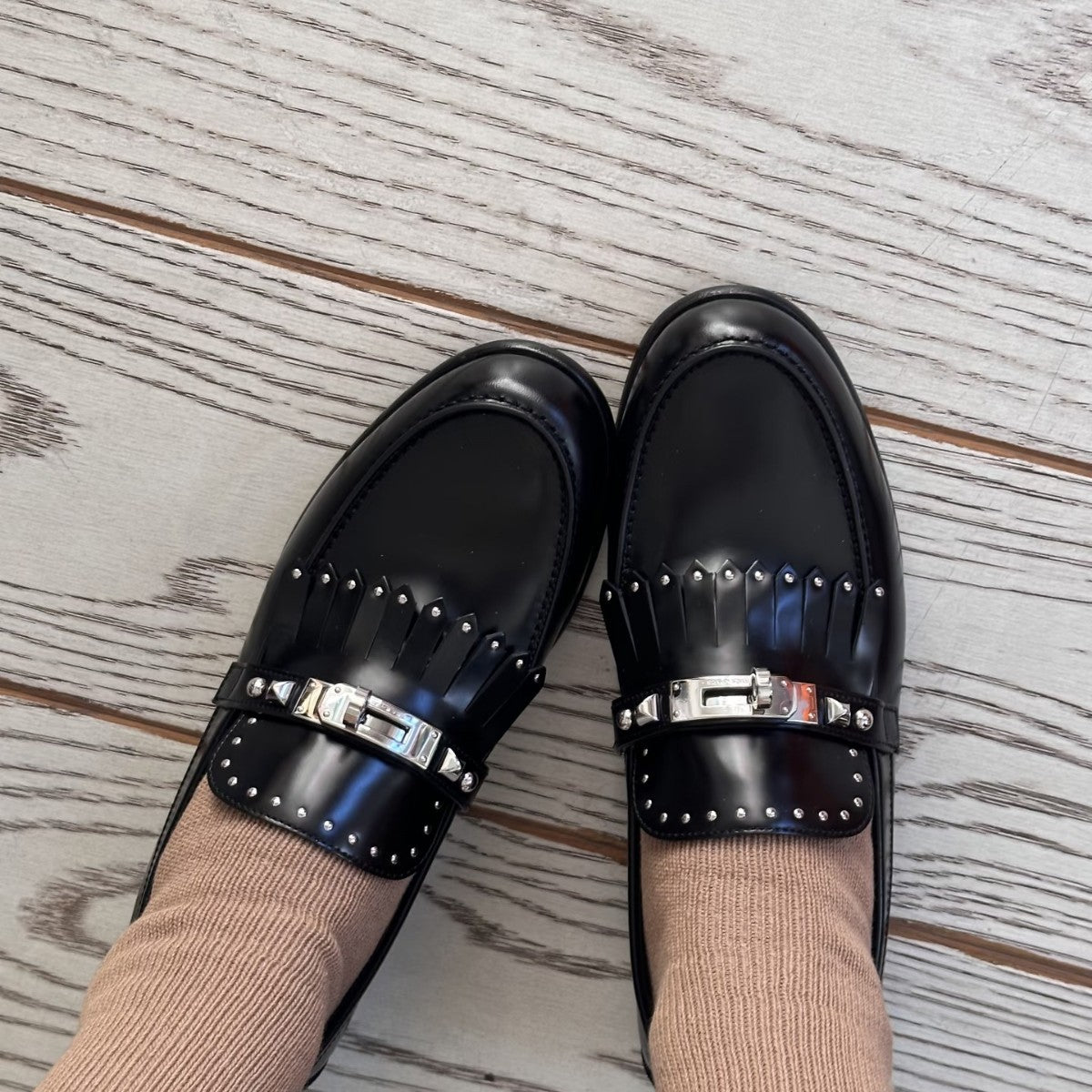 Damen Mokassins Elegante Fransen Schnalle Schuhe