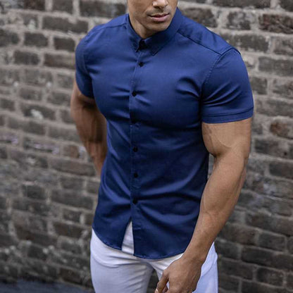 Herren Kurzarmhemd Slim Fit Modern Strukturiert