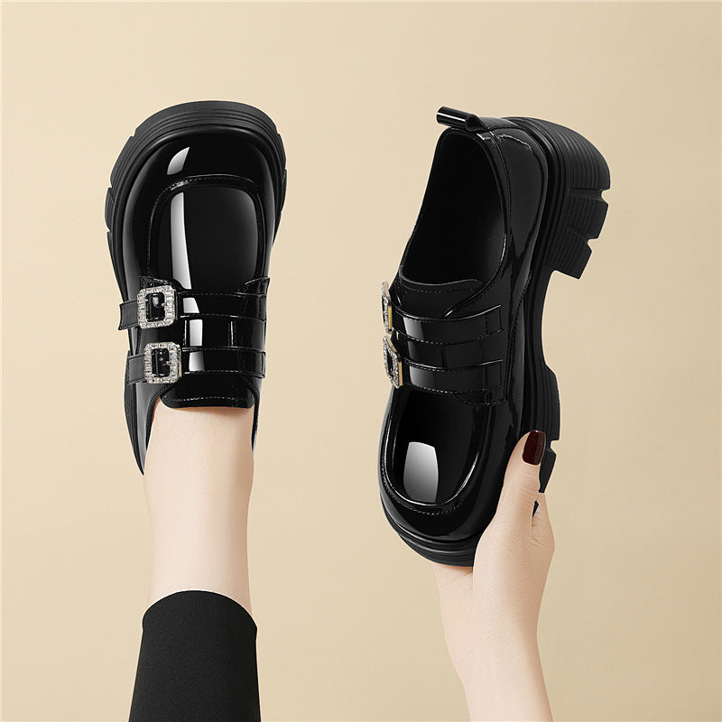 Damen Plateau Schuhe Schnürstiefel mit Doppelriemen Modern