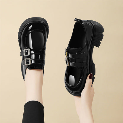 Damen Plateau Schuhe Schnürstiefel mit Doppelriemen Modern