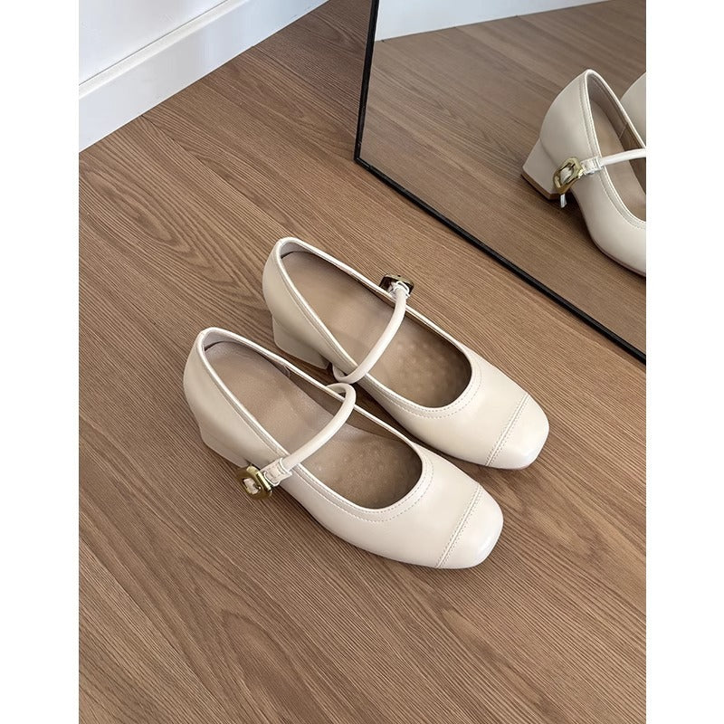 Damen Ballerinas Elegante Mary Jane Schuhe Komfortabel Blockabsatz