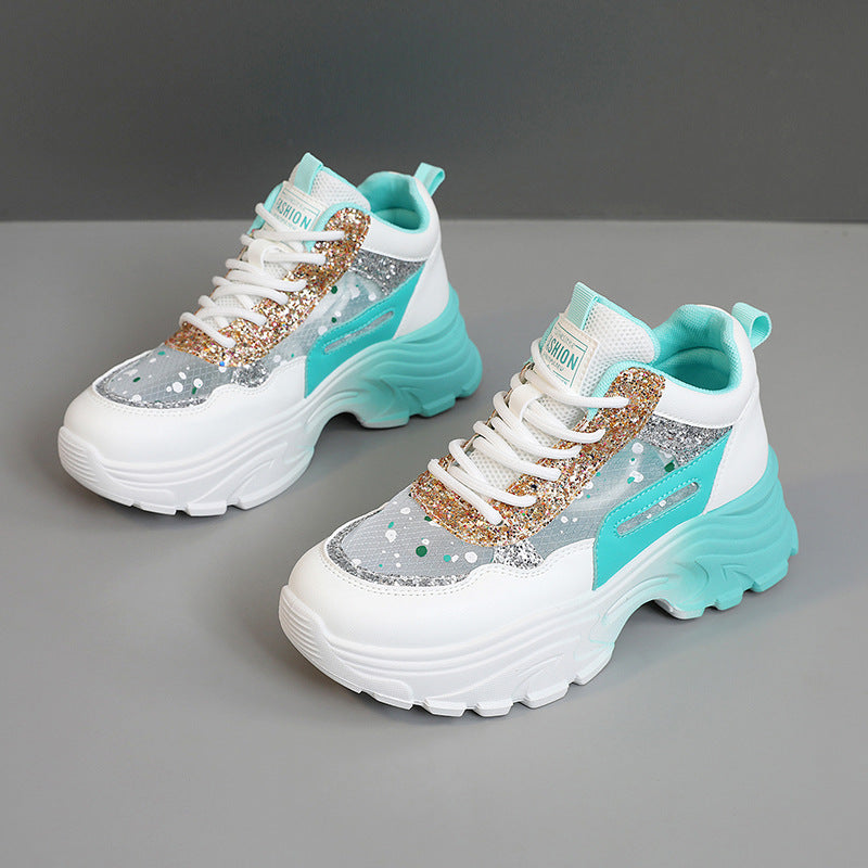Damen Sneaker Chunky Glitzer Sneakers Hoch Modisch