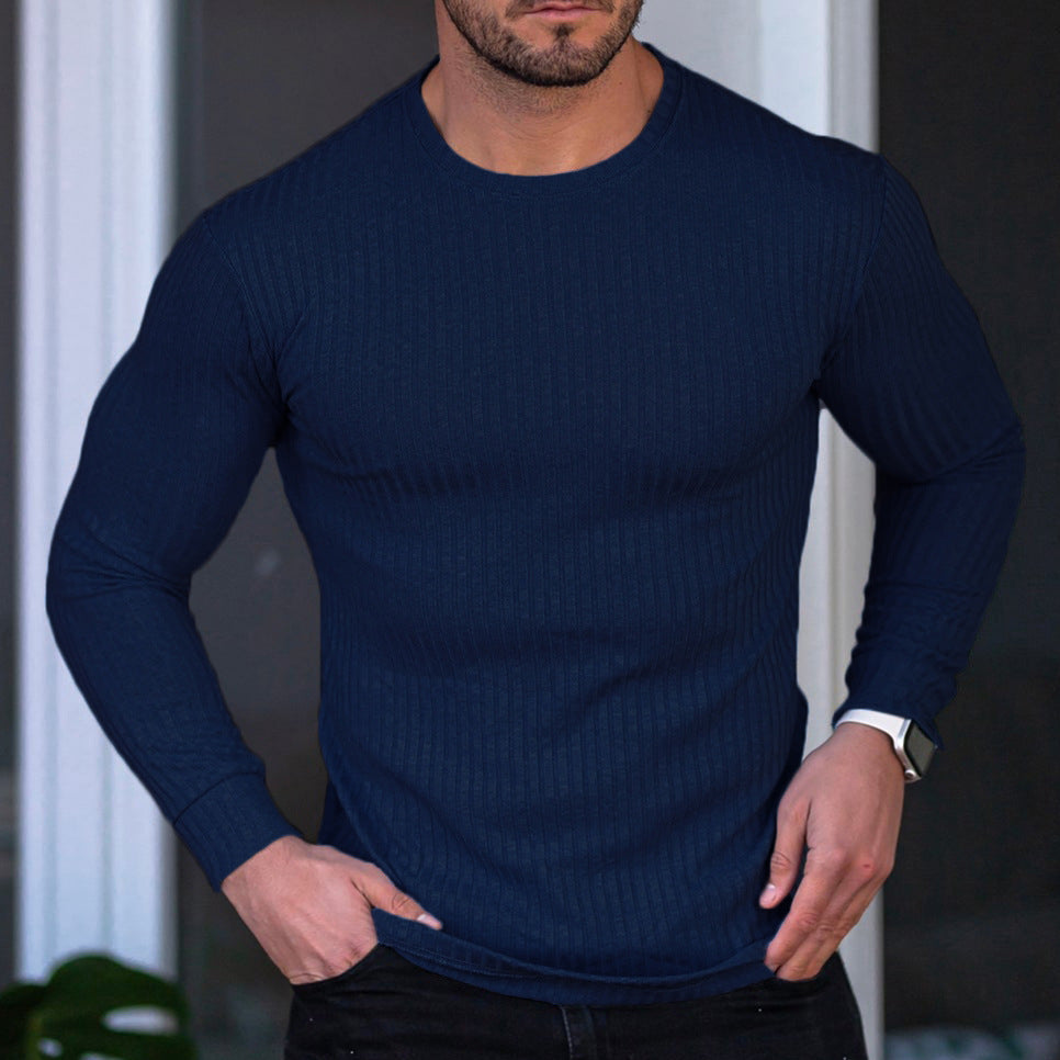 Herren Langarmshirt Fein Rippenstruktur Modern Slimfit