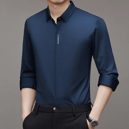 Herren Bluse Langarm Elegant Modern Stehkragen Qualität