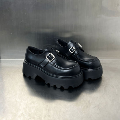 Damen Mokassins Leder Chunky Modisch Schnalle