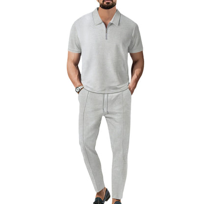 Herren Sportset Polo Jogger Elegant Reißverschluss