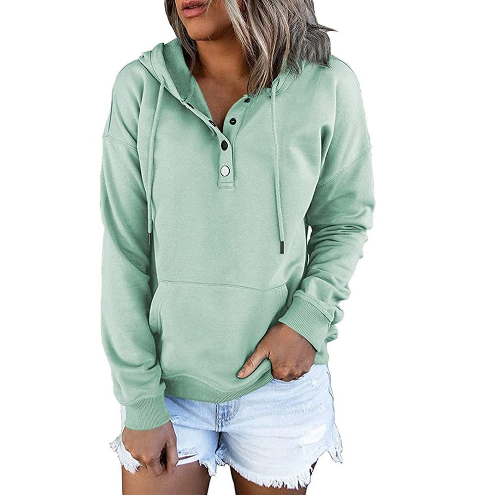 Damen Hoodie Lässig Oversized mit Knöpfen Modern