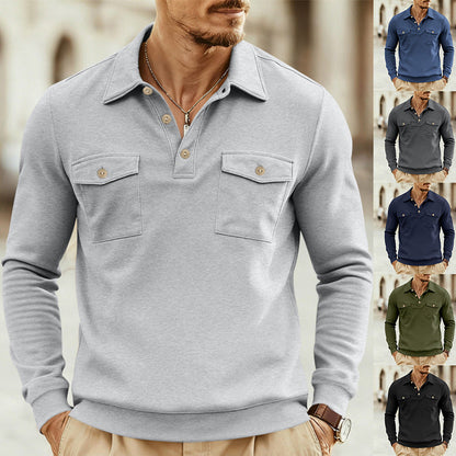 Herren Polohemd Langarm mit Brusttaschen Sportlich Elegant - BerlinGlamour
