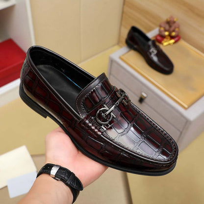 Herren Mokassin Leder Schuhe Glänzendes Krokodildesign Elegantes Design