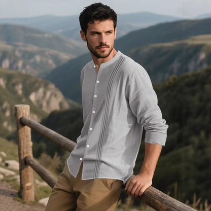 Herren Langarmhemd Modern mit Struktur und Stehkragen