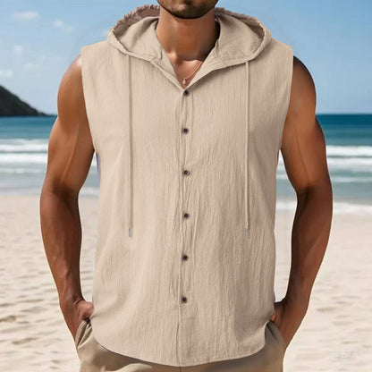 Herren Kapuzenshirt Ärmellos Modern Knopfverschluss