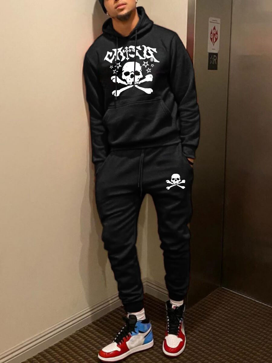 Herren Hoodie Jogginghose Set Totenkopf Design Streetwear