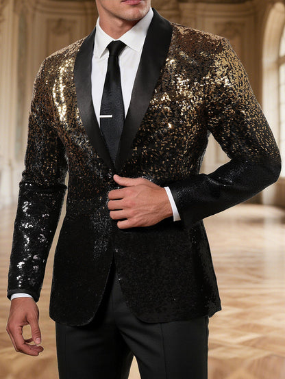 Eleganter Blazer Herren Pailletten Schwarz Modern
