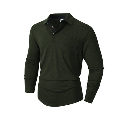 Herren Langarm Polo mit Kragen Design und Brusttasche Modern