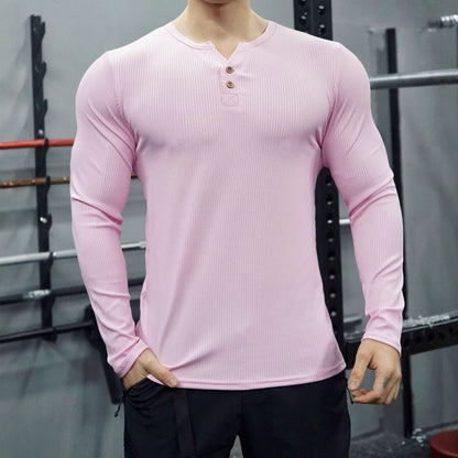Herren Langarm Henley-Shirt Strukturiert Rippdesign Modern