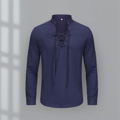 Herren Langarmhemd Modern mit Schnürung Elegant