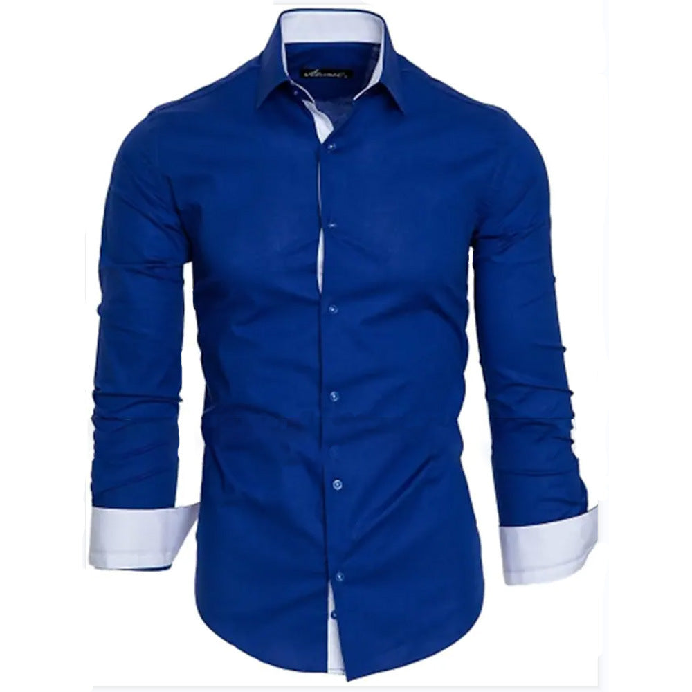 Elegantes Herren Langarmhemd Modern Kontrastmanschetten