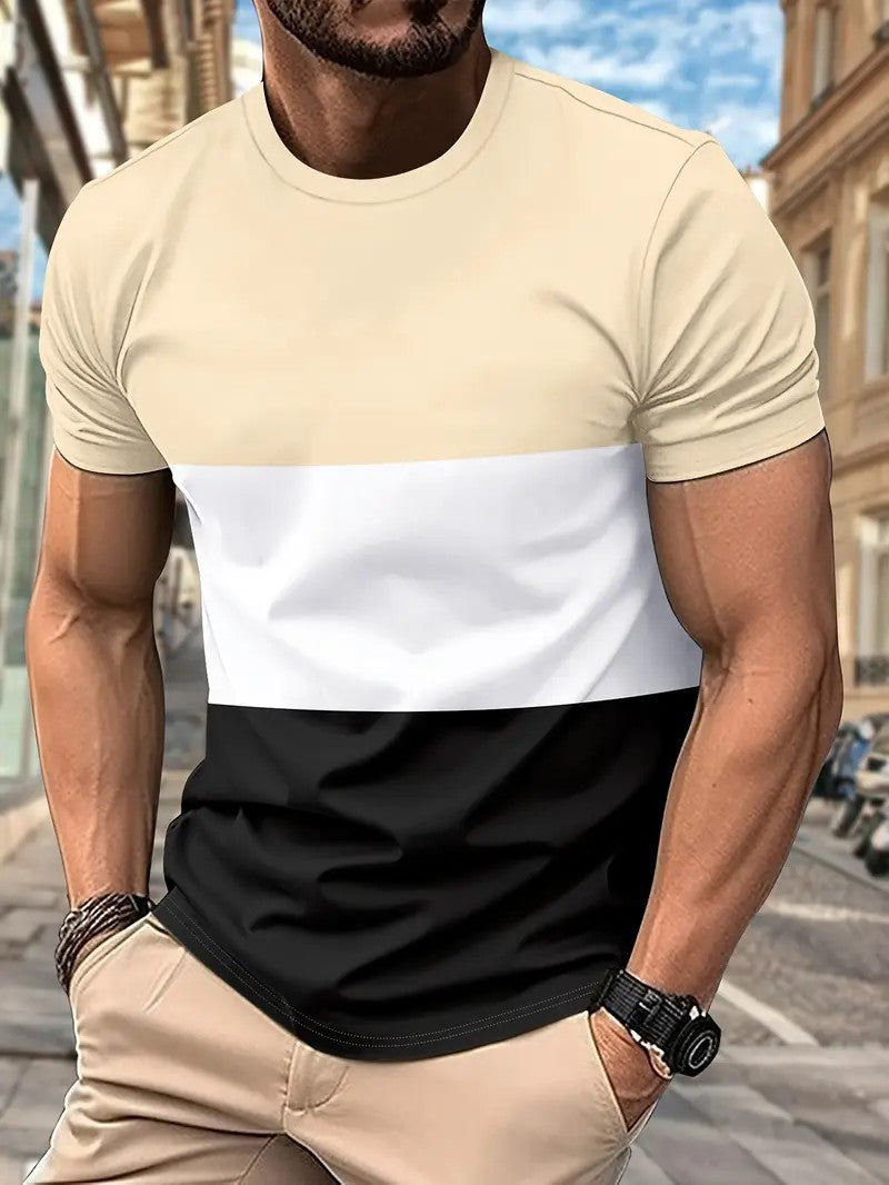 Herren T-Shirt Farbblock-Design Rundhals Modern