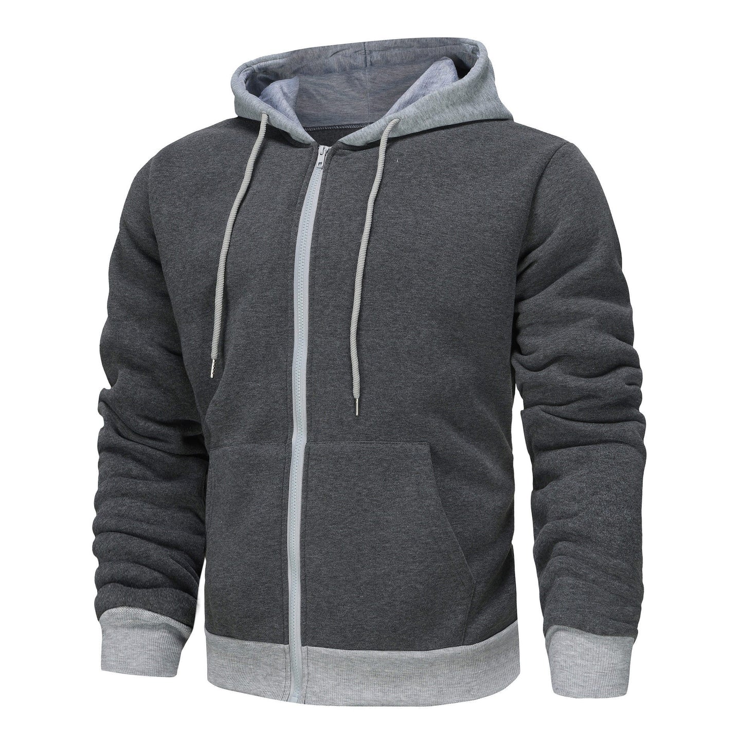 Herren Hoodie Zip mit Kontrastfarbe und Kängurutasche Sportlich