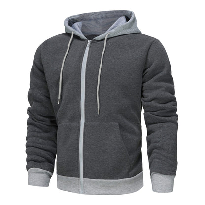 Herren Hoodie Zip mit Kontrastfarbe und Kängurutasche Sportlich