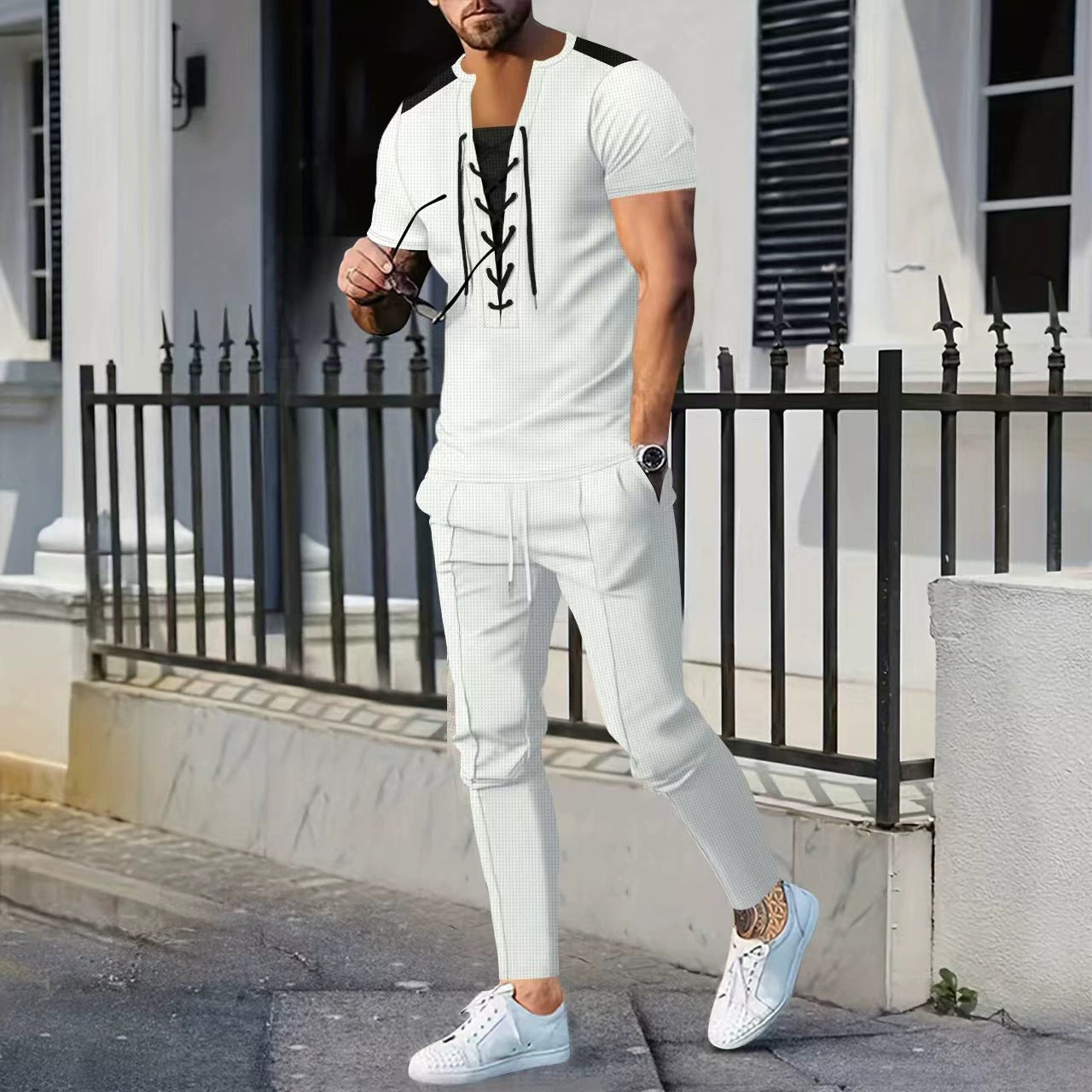 Herren Freizeit Set Modern mit Schnürdesign Jogginghose Bequem - BerlinGlamour