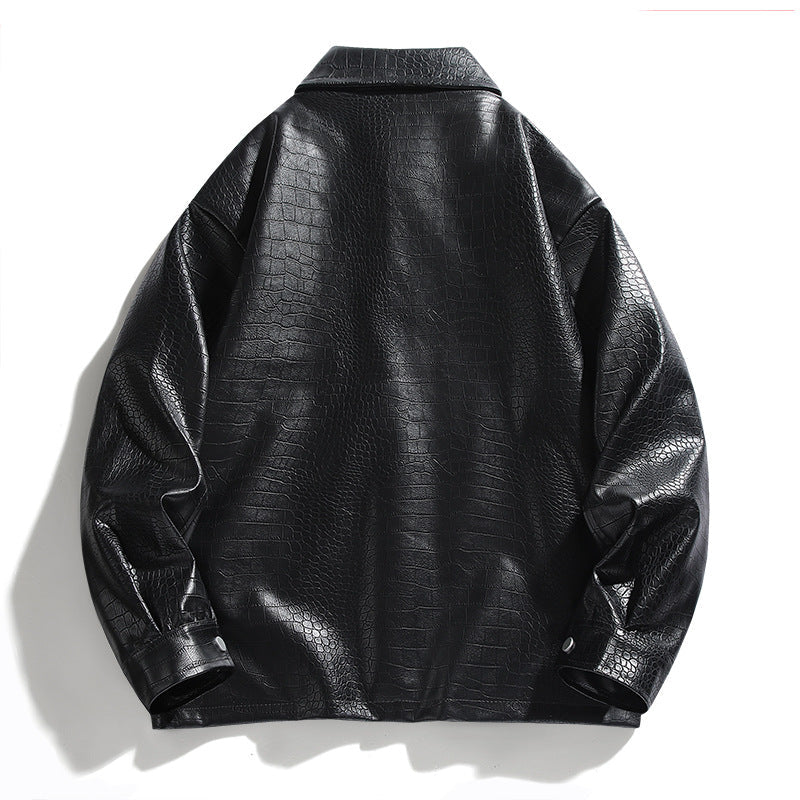Herren Lederjacke Kunstleder Croco Optik Schwarz
