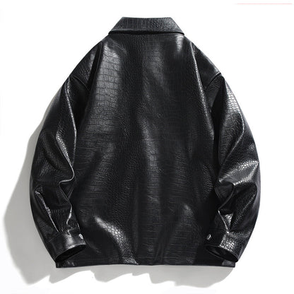 Herren Lederjacke Kunstleder Croco Optik Schwarz