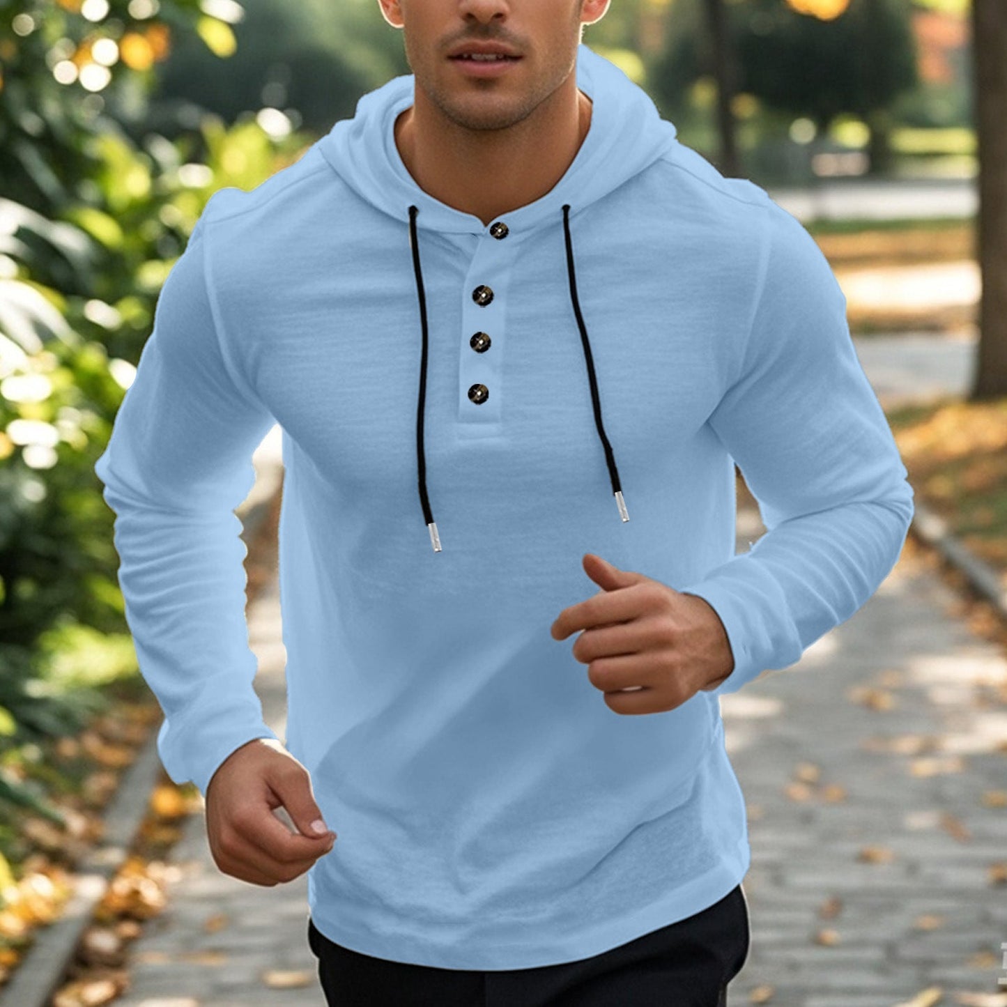 Herren Kapuzenpullover Atmungsaktiv Modern Mit Knöpfen