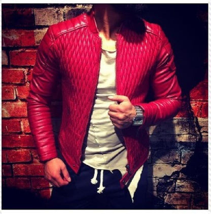 Lederjacke Herren Biker Style Steppnähte Asymmetrisch