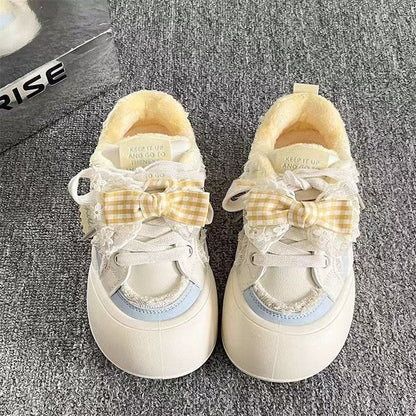 Damen Sneaker Gingham Muster Weich Innenfutter