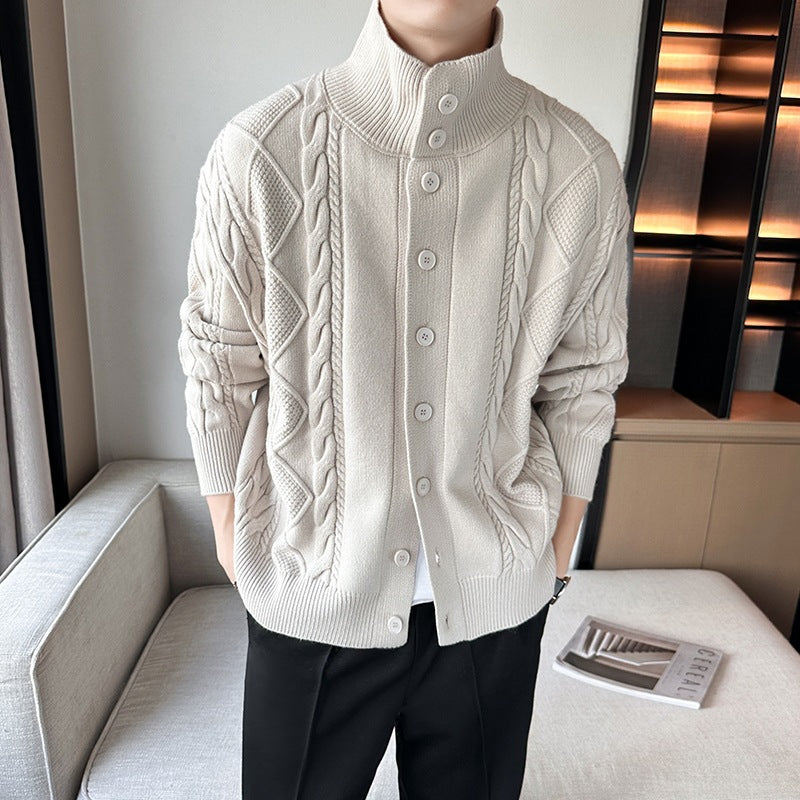 Modische Herren Strickjacke Zopfmuster Kragen Modern