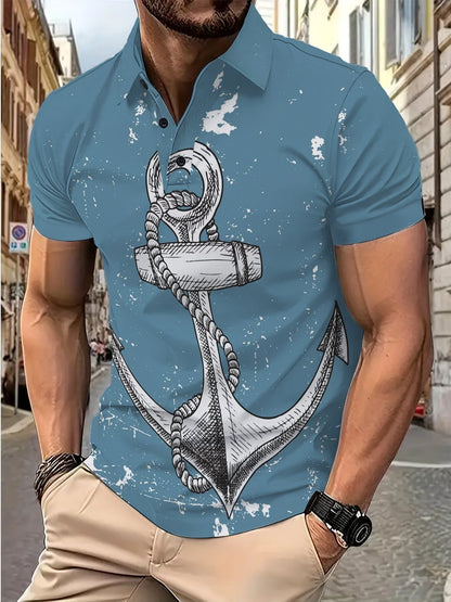 Herren Poloshirt Kurzarm Marine Anker Design Modern