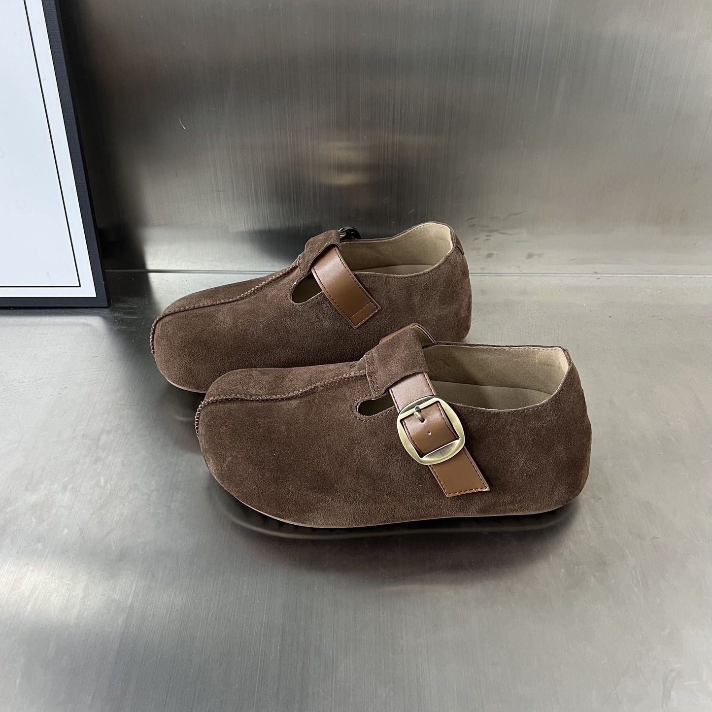 Damen Clogs Veloursleder Bequem Verstellbar