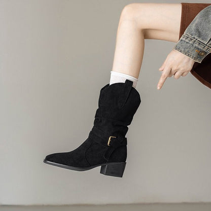 Western Stiefeletten Damen Blockabsatz Riemen Schuhe