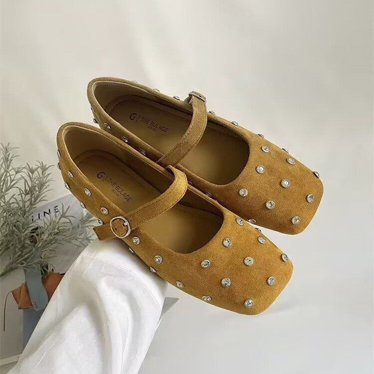 Damen Ballerinas Elegant mit Strass und Riemchen Schuhe - BerlinGlamour