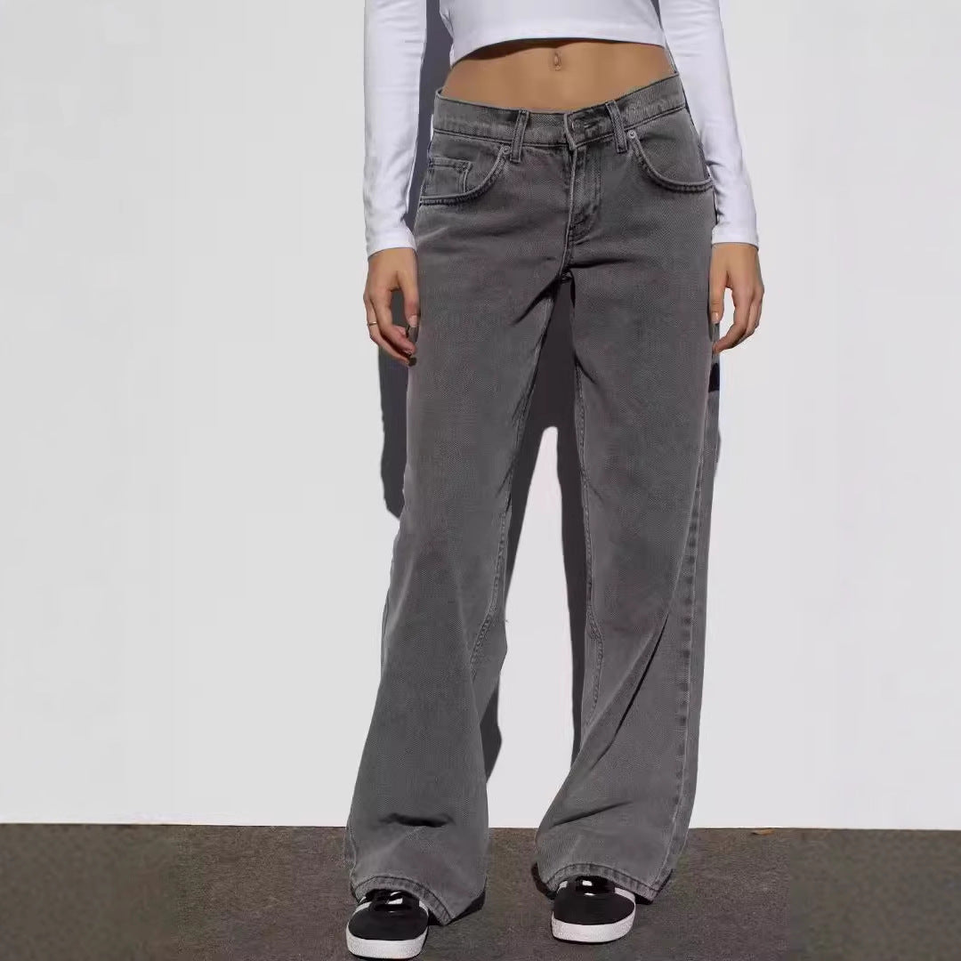 Damen Highwaist Jeans Weite Bein Verstellbar