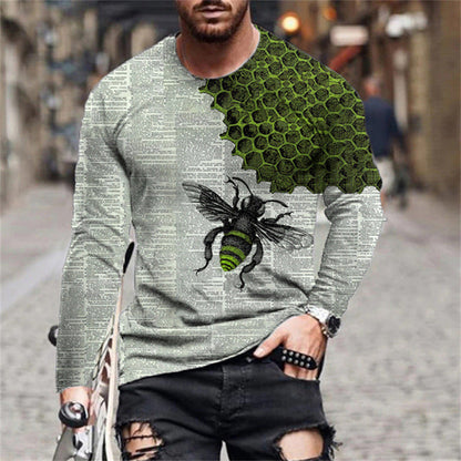 Herren Langarmshirt Bienen Muster Trendig Modern