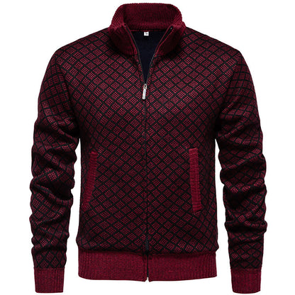 Herren Strickjacke Rautenmuster Modern Reißverschluss