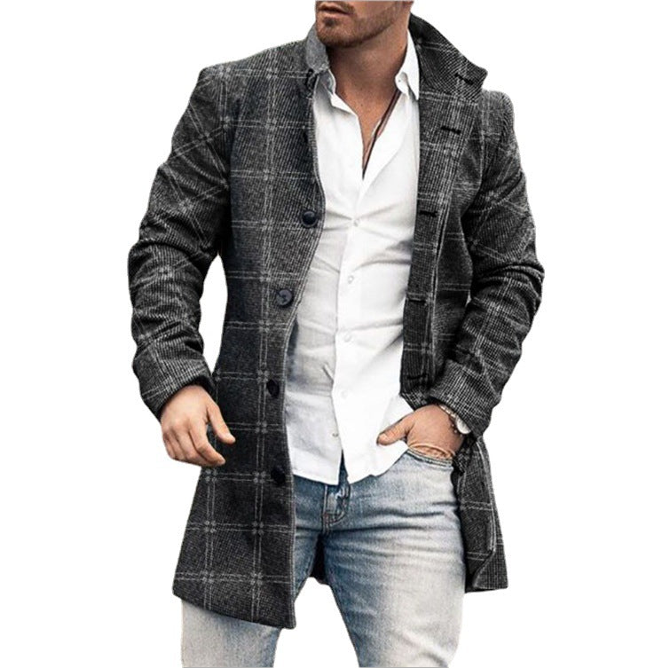 Herren Wollmantel Karo Modern Tailliert